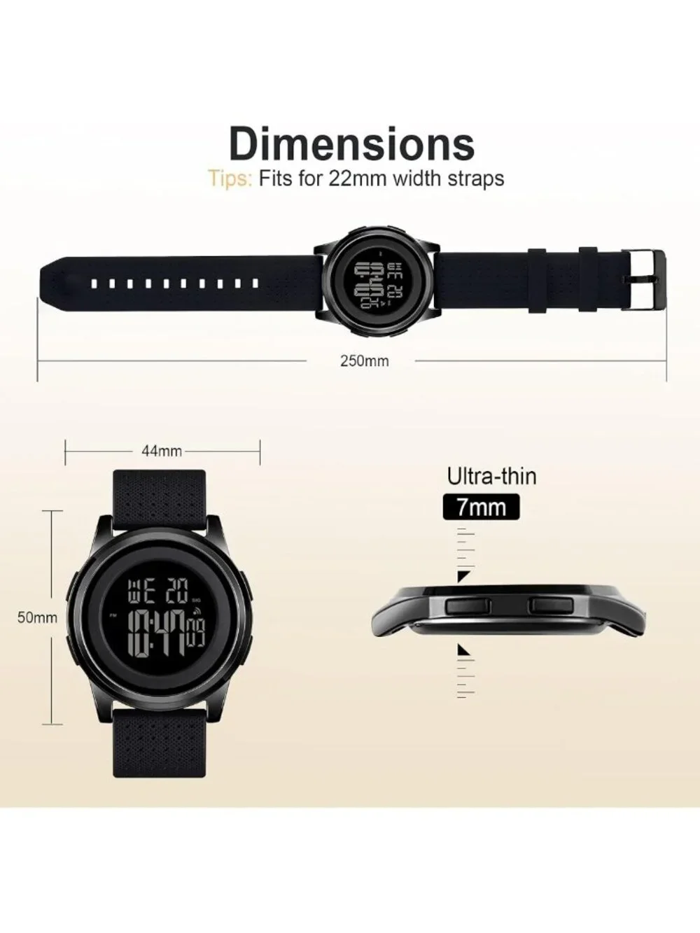 Ultra-Thin Waterproof Digital Sports Watch for Men & Women, Stainless Steel
